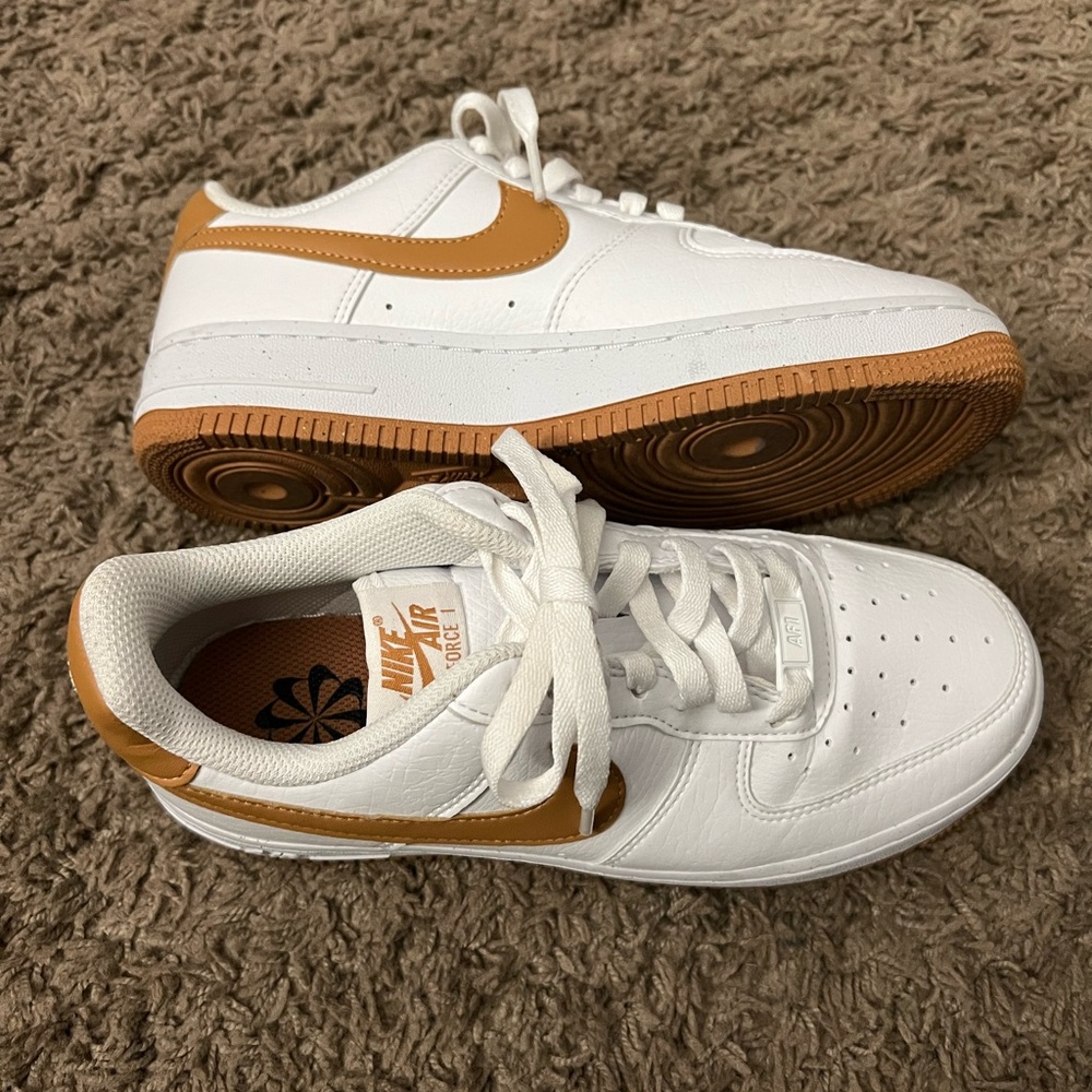 Nike Air Force 1 (AF1) White and Tan Sneakers